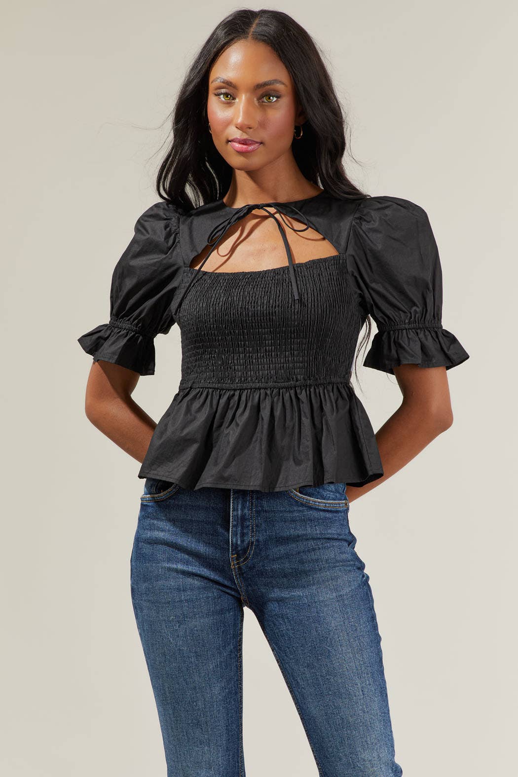 Peplum Smocked Top | Black