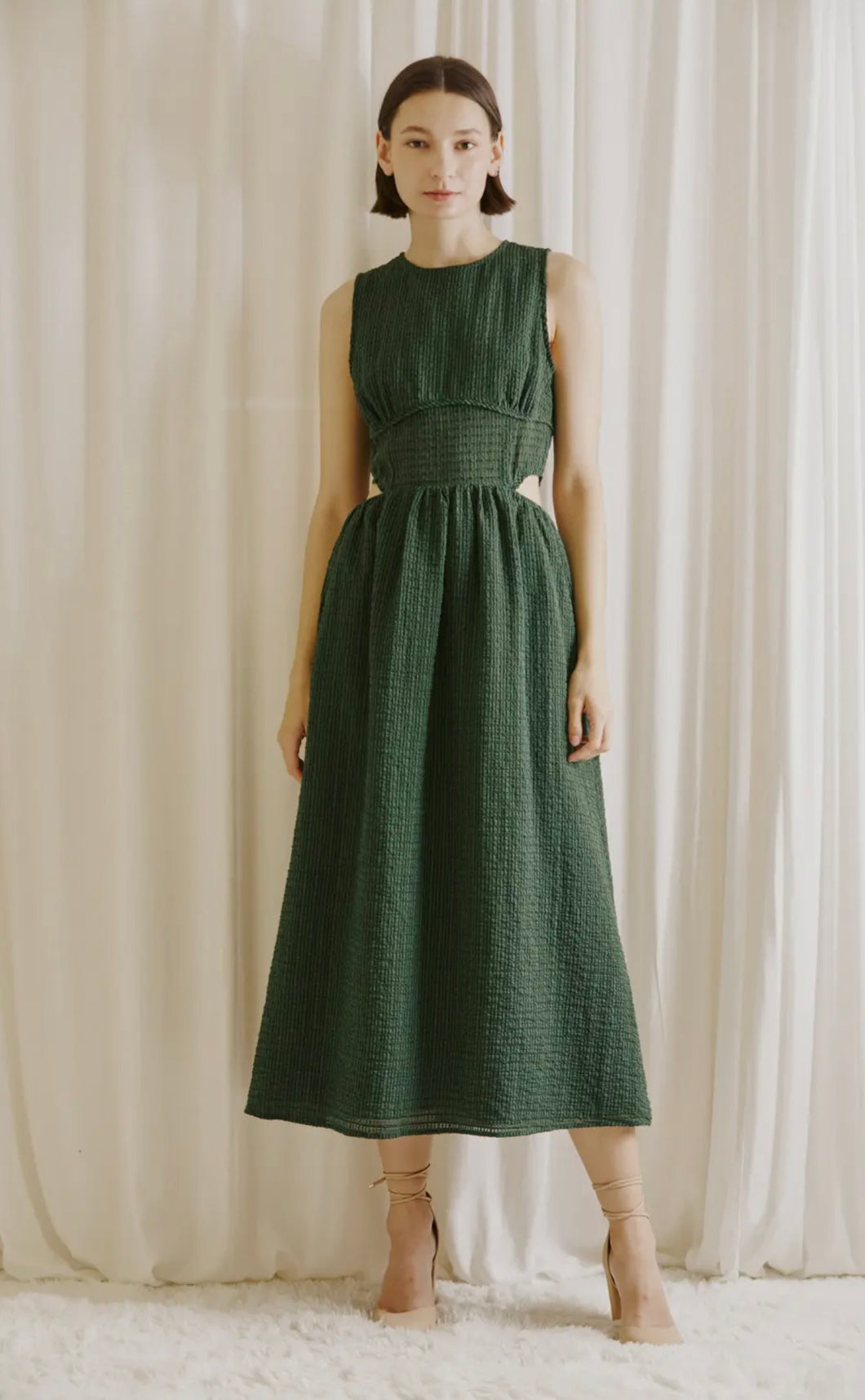 Textured Cut Out Maxi Dress | Dark Green