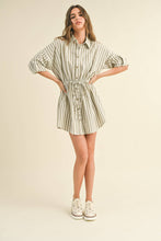 Load image into Gallery viewer, Striped Button Down Shirt Dress | Olive
